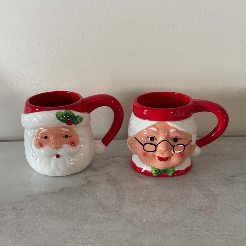 Pier 1 Santa and Mrs. Claus Mugs - Red and White